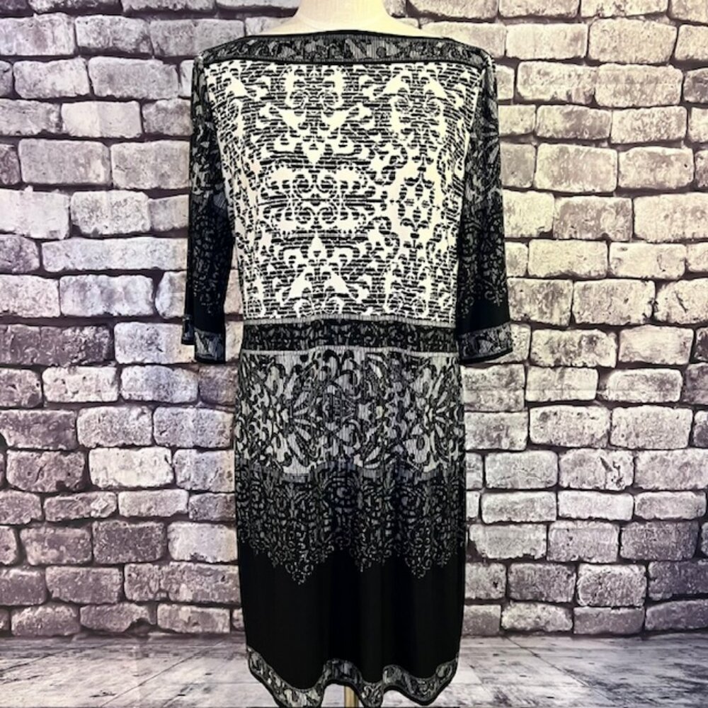 Chico's Black & White 3/4 Sleeve Dress Size L